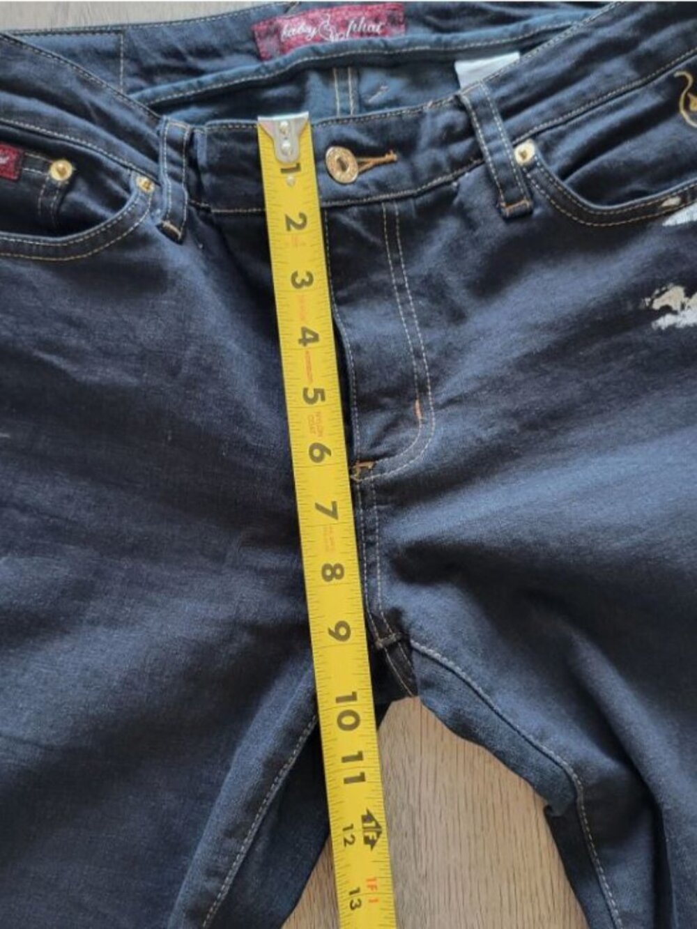 BABY PHAT VTG Y2K Hip Hop Streetwear Wide Leg Flare Abstract Jeans Black Size 11 - Picture 12 of 15